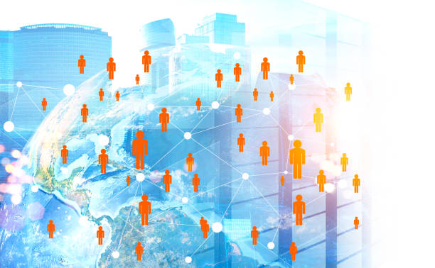 istock Global people network in blue city 1132488215