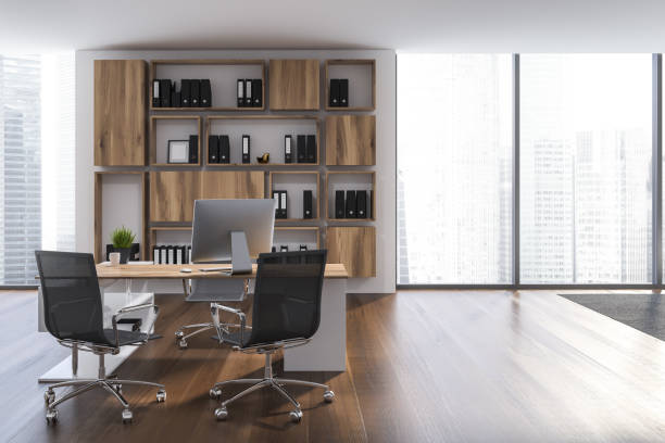 istock White ceo office, wooden bookcase 1132488917