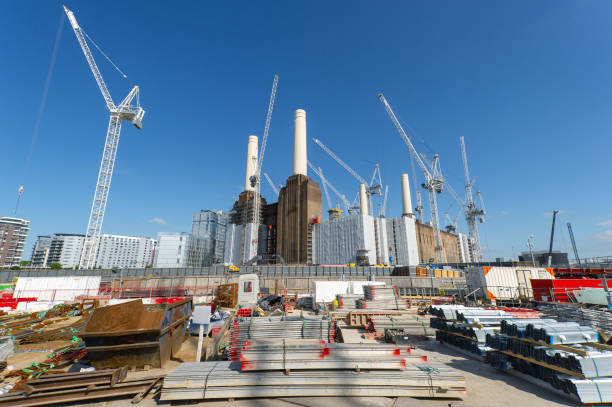 Old Battersea Power Station Battersea Power Station under construction will eventually be a shopping Centre, famous from the pink Floyd Album cover wandsworth photos stock pictures, royalty-free photos & images