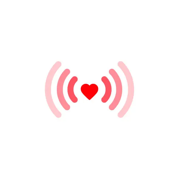 Vector illustration of Heart wifi. Vector heart connect icon in flat style. Heart signal. Red wifi icon in flat style isolated on white background. Love connection