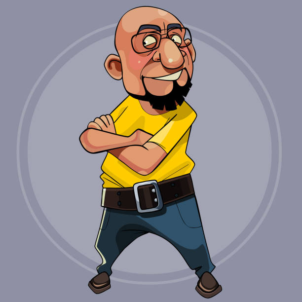 Cartoon Smiling Character Is A Bearded Man And In Glasses Stands With His  Arms Folded Stock Illustration - Download Image Now - iStock