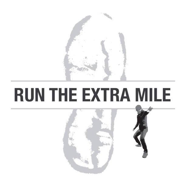 Run the Extra Mile Shoe Print with Runner Vector of Run the Extra Mile Shoe Print with Runner foot steps logo stock illustrations