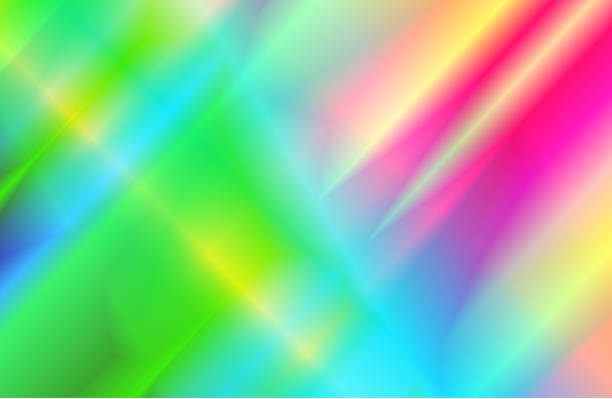 ilustraciones, imágenes clip art, dibujos animados e iconos de stock de fondo holográfico abstracto con vigas de luz arcoiris de efecto de dispersión de prisma. - prism spectrum laser rainbow