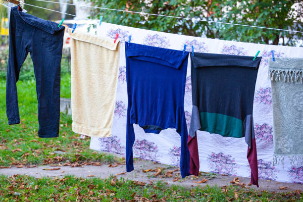 istock clothes and towels dry on a rope in the open air 1132496130