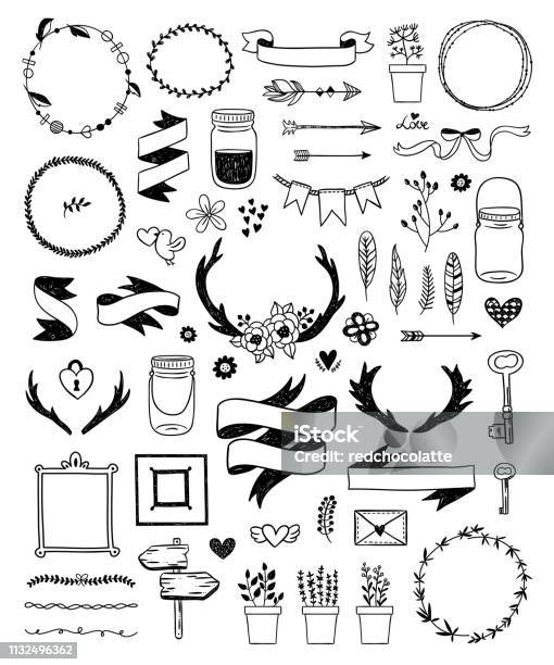 Rustic Embellishment Graphics Vintage Rustic Collection On White Background Hand Drawn Vector Design ...