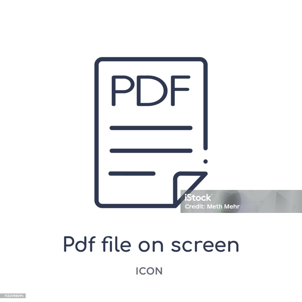 Linear pdf file on screen icon from Education outline collection. Thin line pdf file on screen icon isolated on white background. pdf file on screen trendy illustration Acrobat stock vector