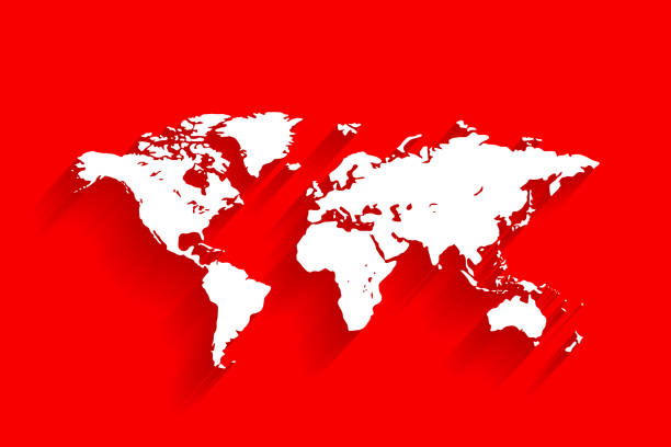 ilustrações, clipart, desenhos animados e ícones de mapa de mundo branco no fundo vermelho, vetor, ilustração, arquivo do eps 10 - global positioning system cartography map globe