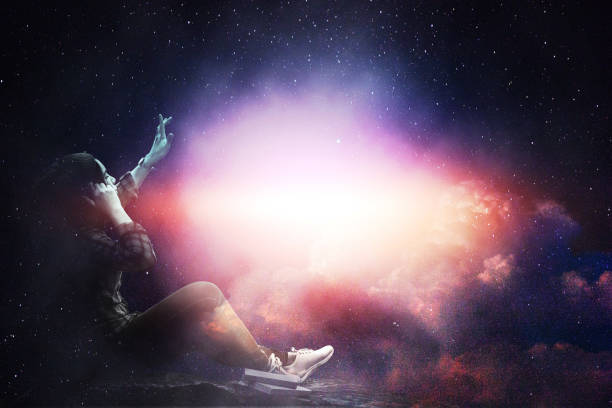 istock Digital Composite Image Of Woman Gesturing Against Nebula In Sky At Night 1132500297