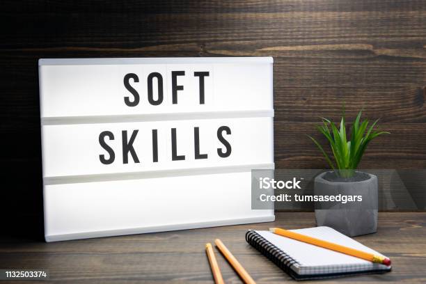 Soft Skills Concept Text In Lightbox Stock Photo - Download Image Now - Skill, Softness, Communication