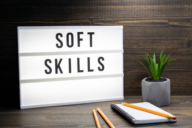 soft skills concept. text in lightbox - soft imagens e fotografias de stock