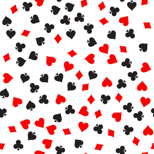 Poker card suit seamless pattern background. Black spades and clubs. Red hearts and diamonds singns. Abstract vector backround Poker card suit seamless pattern background. Black spades and clubs. Red hearts and diamonds singns. Abstract vector backround. christmas casino stock illustrations
