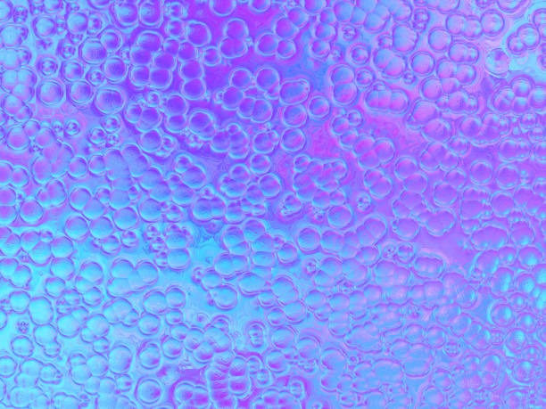 neon purple blue holographic foil bubble background ombre glittering circle pattern - bubble foil imagens e fotografias de stock