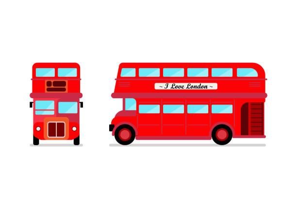 londyński autobus miejski widok z przodu i z boku - bus double decker bus london england uk stock illustrations