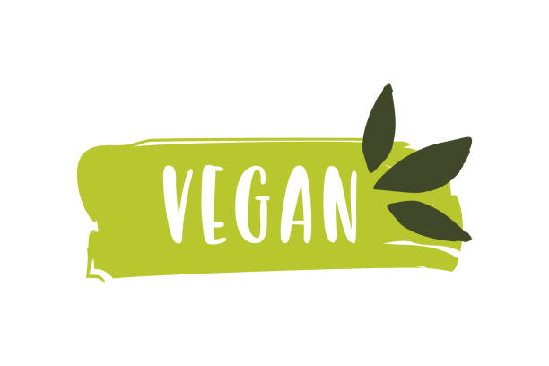 illustrazioni stock, clip art, cartoni animati e icone di tendenza di logo vegano. badge cibo crudo e sano, tag per caffè, ristoranti e imballaggi - alimentazione sana immagine
