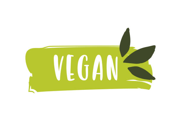 vegan logosu. ham, sağlıklı gıda rozeti, cafe için etiket, restoranlar ve paketleme - vejeteryan yemekleri stock illustrations