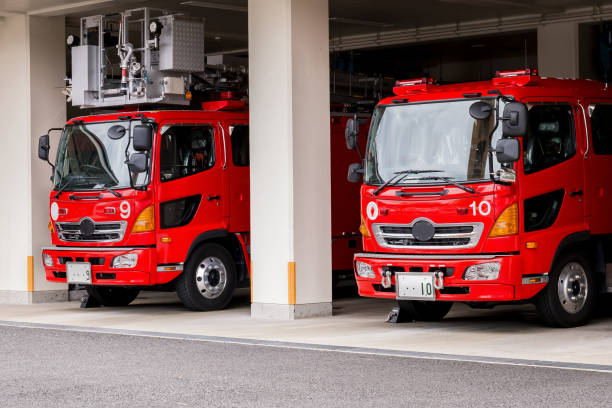 istock Two fire trucks are in the garage. 1132517472
