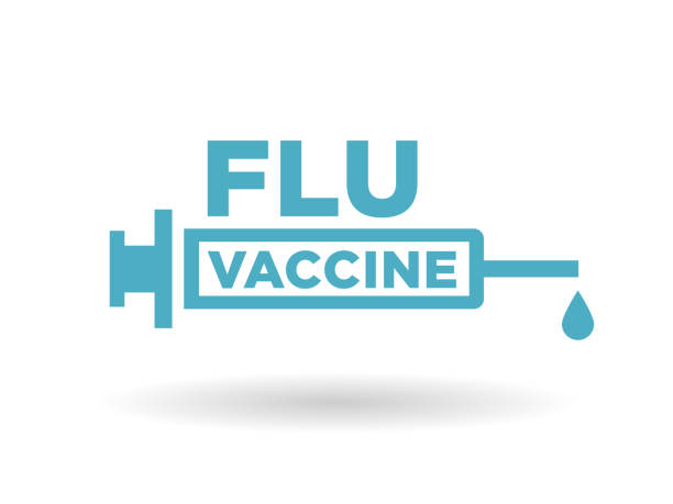 illustrations, cliparts, dessins animés et icônes de badge d'icône de la grippe vaccin santé avec signe de la seringue bleue - vaccin contre la grippe