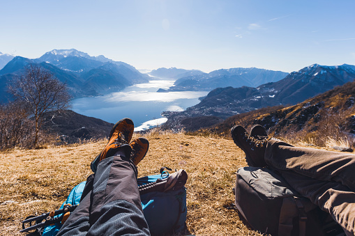 Hiking over lake