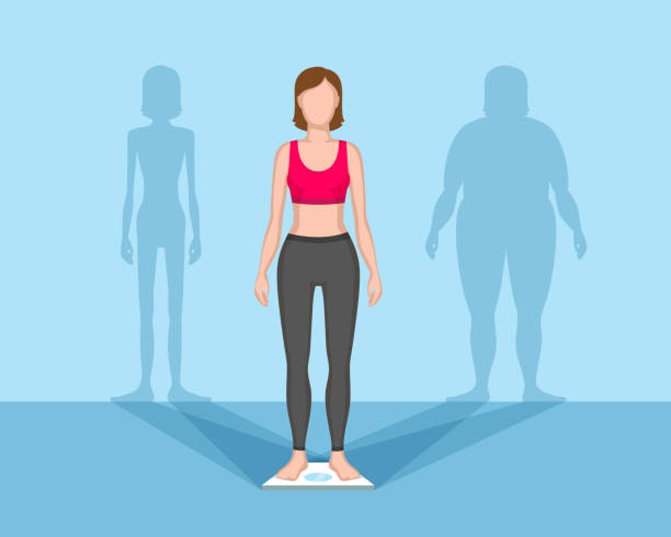 ilustrações de stock, clip art, desenhos animados e ícones de slender woman, fat and thin shadows behind - anorexia