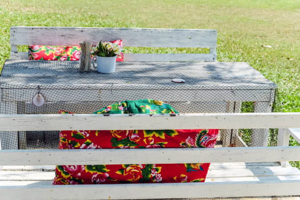 istock Empty table in the house's garden. 1132521455