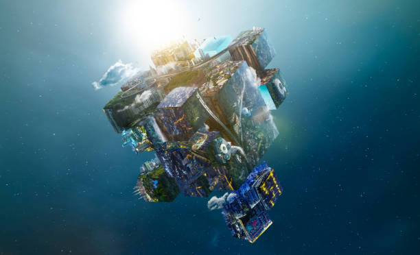 Fantasy puzzle cube of city and landscapes floating in the air , smart and creative city  global concept . Mixed media Fantasy puzzle cube of city and landscapes floating in the air , smart and creative city  global concept . Mixed media