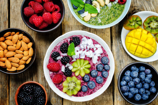 istock Smoothie breakfast bowls with berries, seeds and nuts 1132527006