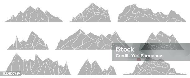 Mountains Silhouettes Isolated On The White Background Panoramas Of Rocks Vector Set For Landscape Design Stock Illustration - Download Image Now