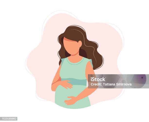 Pregnant Woman Concept Vector Illustration In Cute Cartoon Style Health Care Pregnancy Stock Illustration - Download Image Now