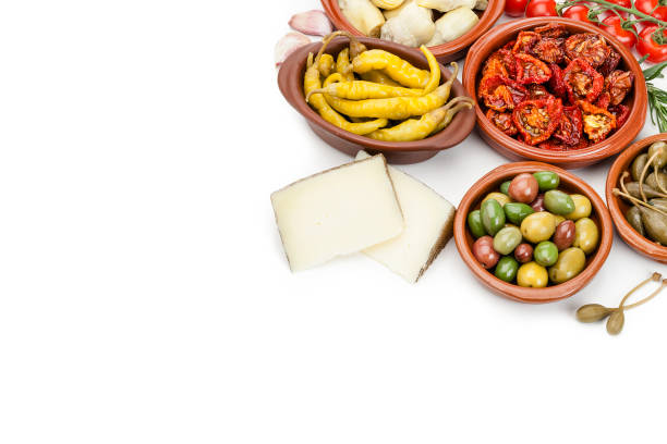 istock Tapas: typical spanish food isolated on white background 1132536627