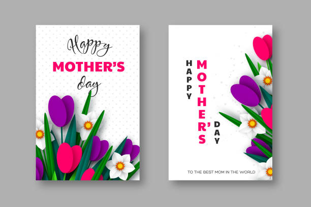 ilustrações de stock, clip art, desenhos animados e ícones de happy mothers day greeting posters. - leaf flower head bouquet daffodil