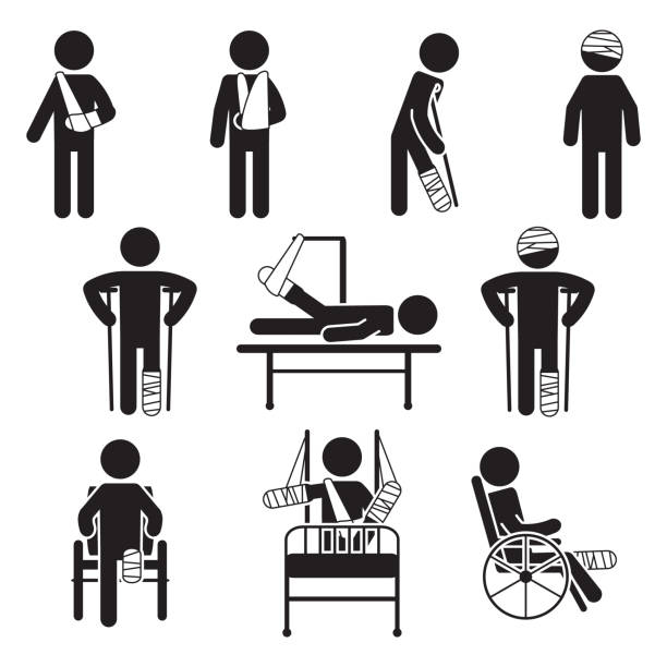 ilustraciones, imágenes clip art, dibujos animados e iconos de stock de conjunto de iconos de personas lesionadas. vector. - emergency room illustrations