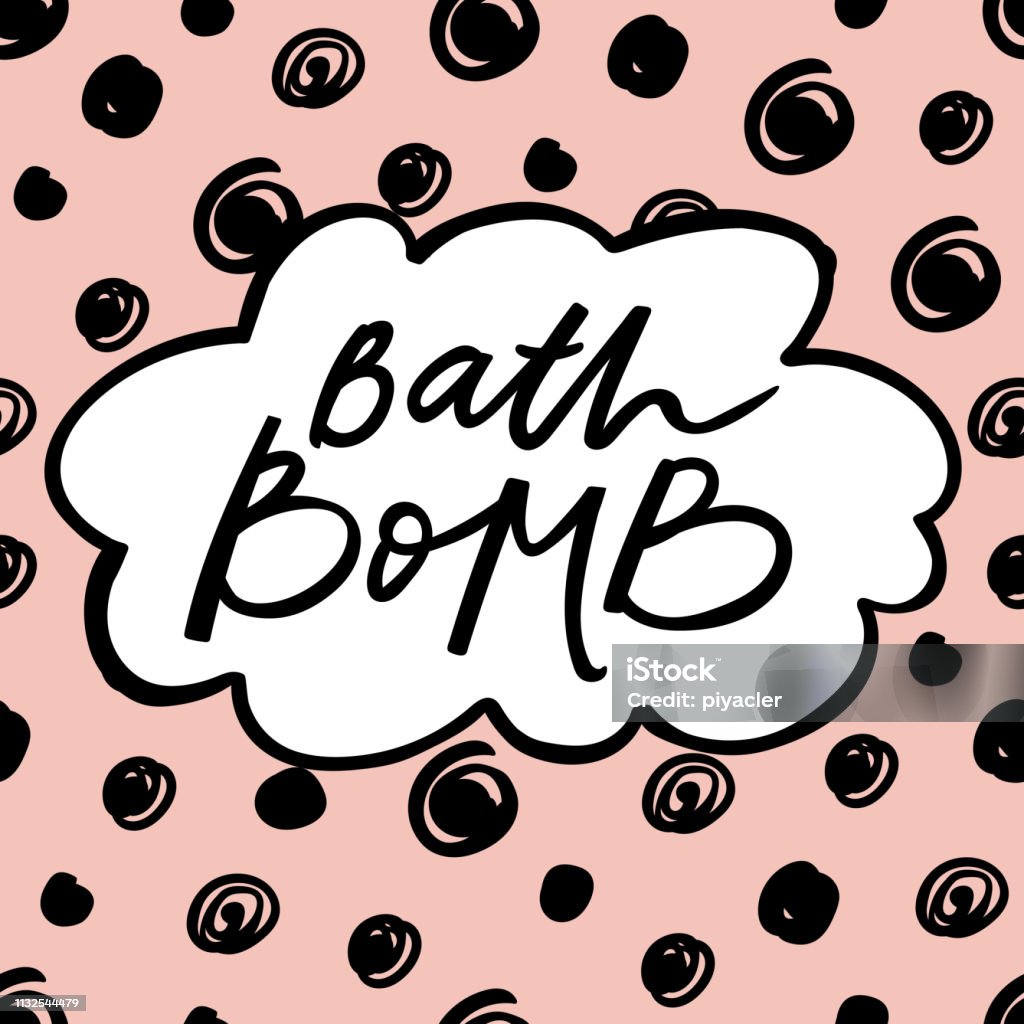 Bath Bomb Label With Seamless Pattern And Handdrawn Lettering ...