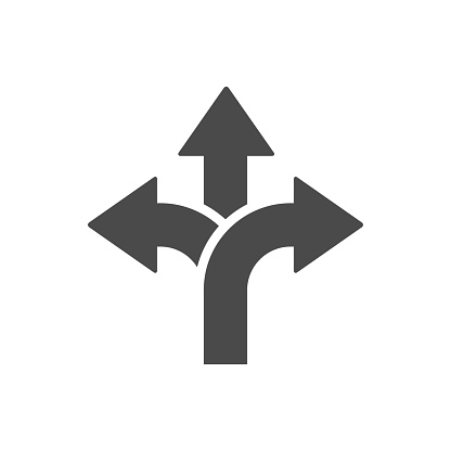 Three-way direction arrow icon Road sign direction signal