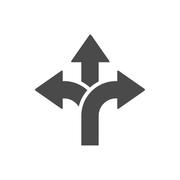 Three-way direction arrow icon Three-way direction arrow icon Road sign direction signal three directions stock illustrations