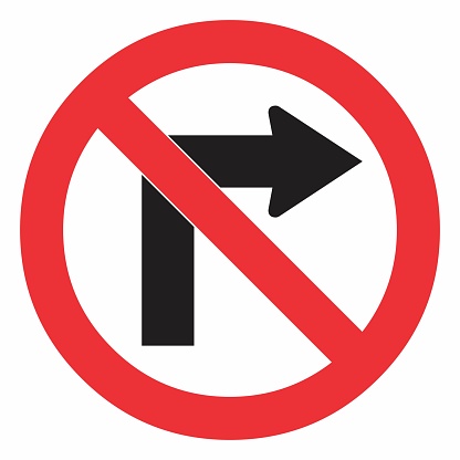 Do not turn right traffic sign on white. Colorful illustration.