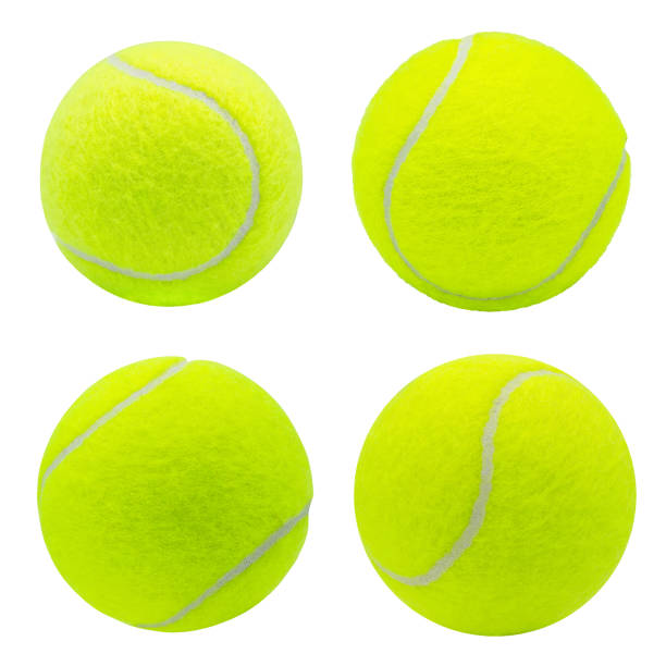 tennisbal collectie geïsoleerd op witte achtergrond met clipping path - tennisbal stockfoto's en -beelden