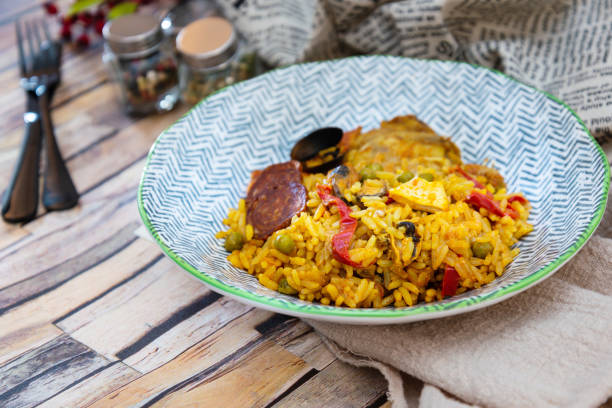 istock Paella with chicken, seafood and chorizo 1132549054