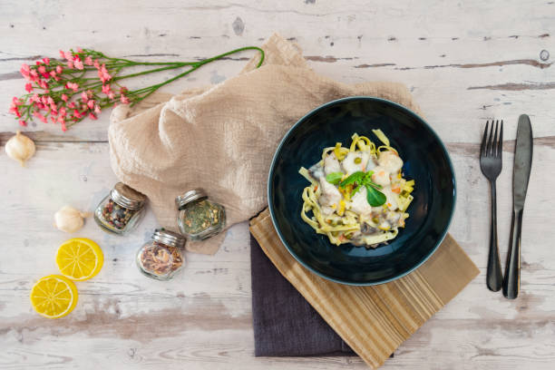 istock Tagliatelle with chicken, mushrooms, cream and chives 1132549381