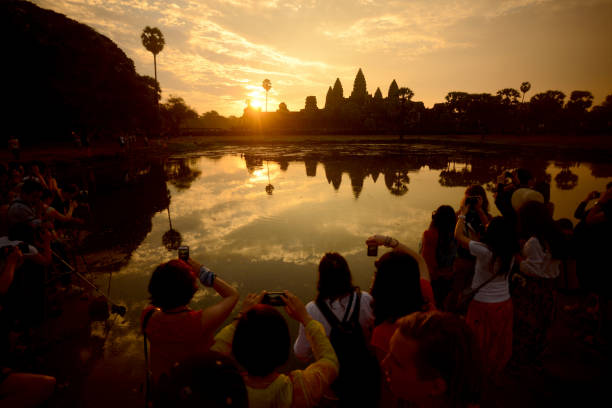 Angkor Wat viewed at sunset, Siem Reap, Cambodia. Good useable copy space. 