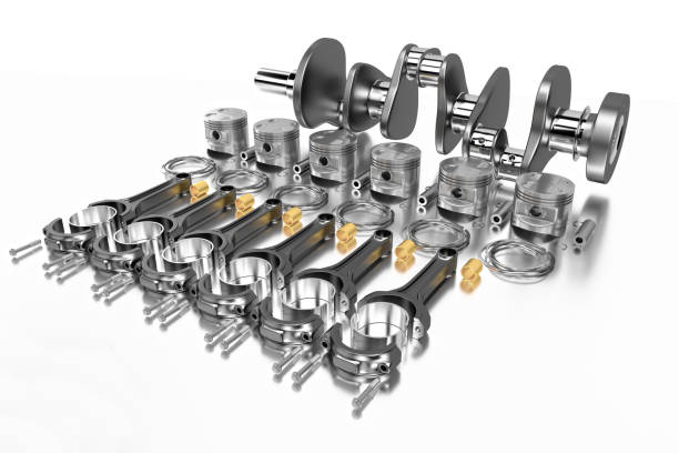 istock 3D rendering. Engine bearing crankshaft with pistons and piston rings. 1132552804