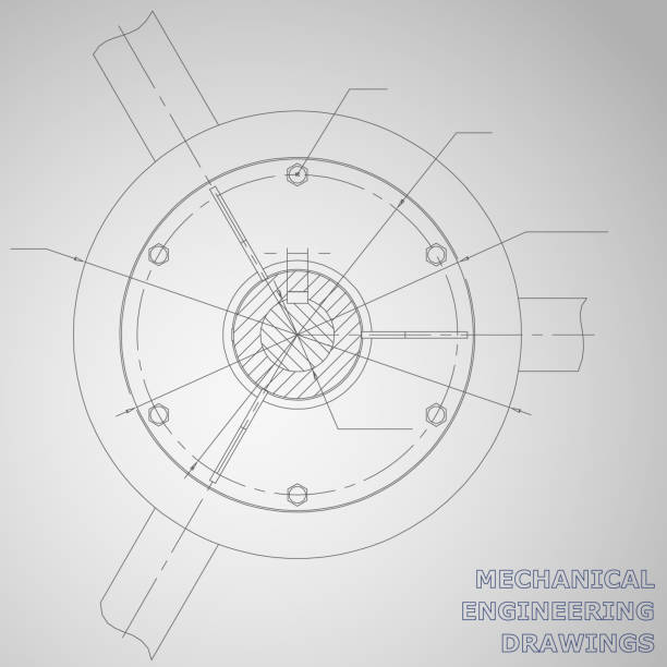 Mechanical engineering drawings on a gray background Mechanical engineering drawings. Engineering illustration. Corporate Identity. Gray engineer designs stock illustrations
