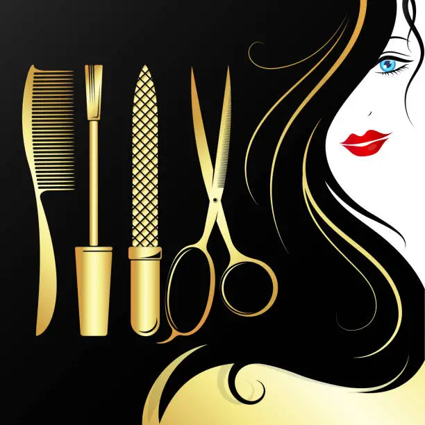 Vector illustration of Face of a beautiful girl with hair curls for a beauty salon