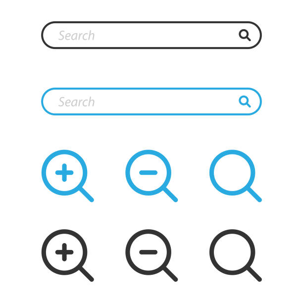 검색 바 및 돋보기 아이콘 디자인. - interface icons push button web page internet stock illustrations
