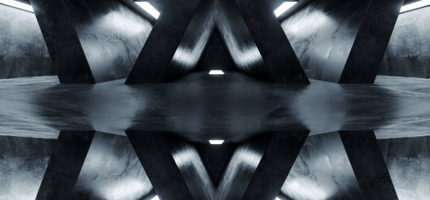istock Sci FI Futuristic Alienship Dark Empty Grunge Concrete Reflective Abstract Corridor Room Hall White Glow Spaceship Background 3D Rendering 1132572425