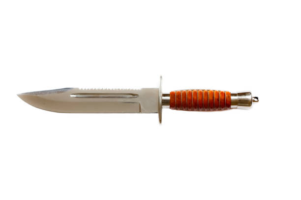 Hunting dagger knife with decorative shell isolated on a white background. Vintage dagger on white background. Dagger mockup on white.