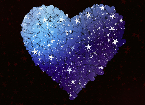painted hearts with stars background