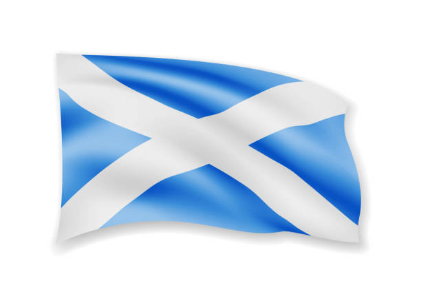 istock Waving Scotland flag on white. Flag in the wind. 1132584748