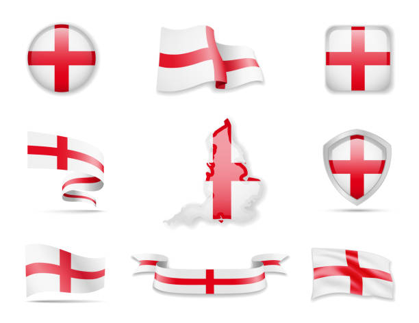 ilustrações, clipart, desenhos animados e ícones de coleção das bandeiras de inglaterra. bandeiras ajustadas da ilustração do vetor e esboço do país. - english flag illustrations