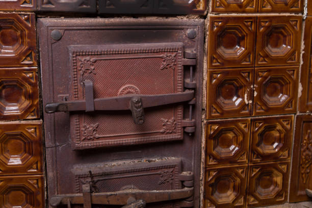 Closed door from an ancient tiled stove