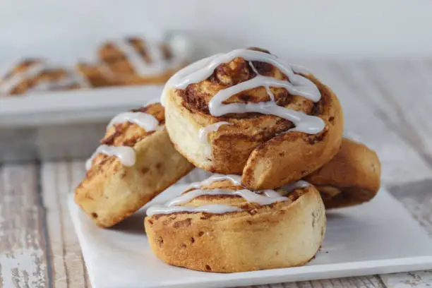 fresh baked cinnamon rolls with icing